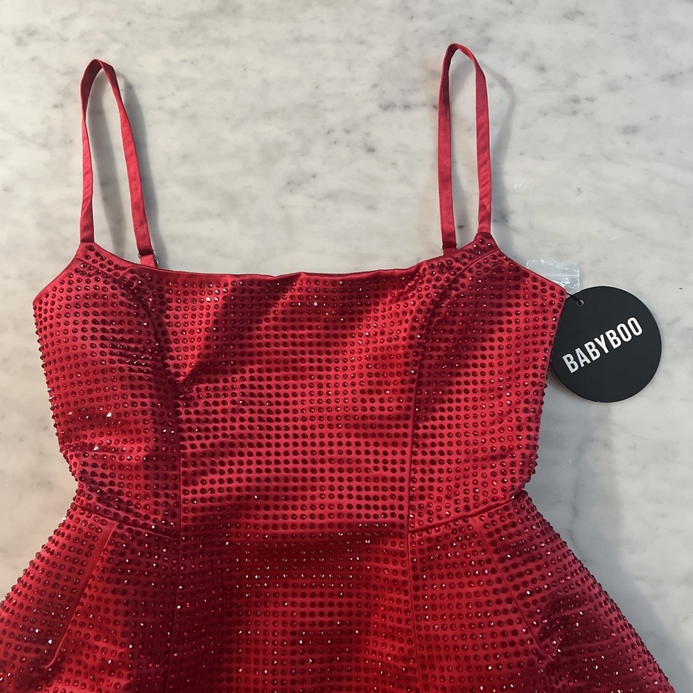Babyboo Emma Mini Dress Red Sparkly Fit Flare Corset Party Size Small NWT - Picture 4 of 9